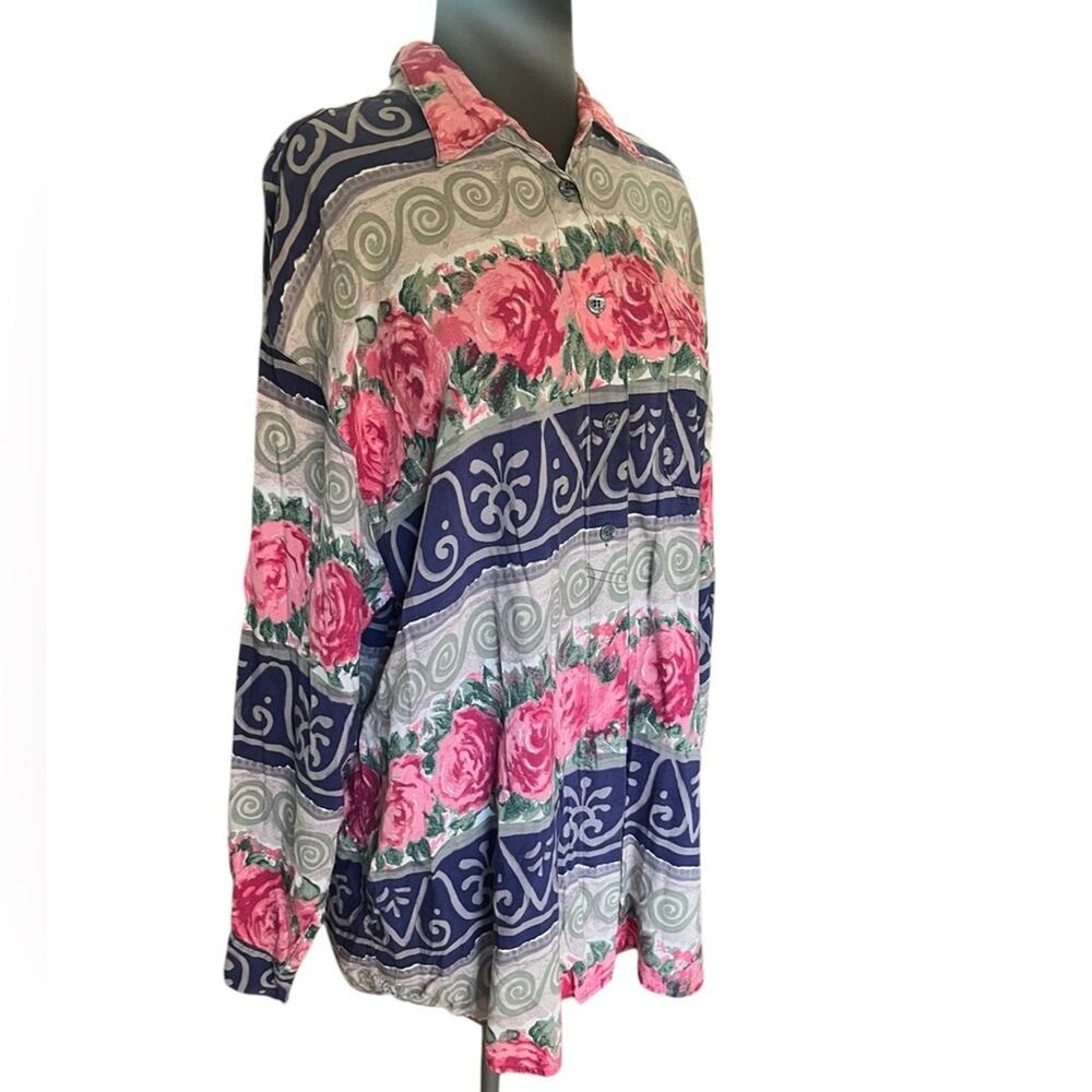 Vtg 90s Cottage Core Artsy Boho Floral Eclectic Shabby Chic Button Blouse 22/24